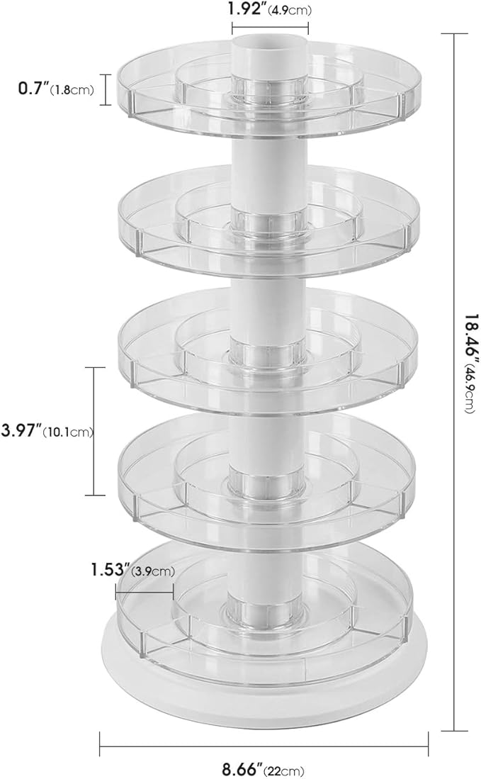 J JACKCUBE DESIGN Acrylic Rotating Nail Polish Display Stand Spinning Rack Holds 115 - 195 Bottles, 5 Tier Storage Holder Organizer for Nail Polish, Makeup, Essential Oil and more- MK548A