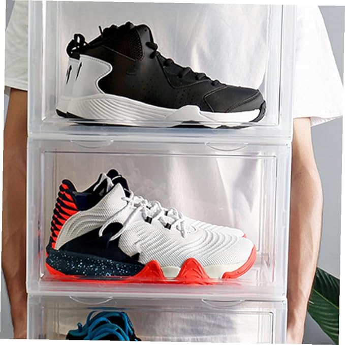 MAGICLULU Shoe Box with Magnetic Closure, Stackable Dustproof Shoe Storage Container, Plastic Organizer for Sneakers and Closet Storage