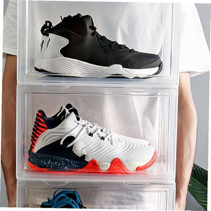 MAGICLULU Shoe Box with Magnetic Closure, Stackable Dustproof Shoe Storage Container, Plastic Organizer for Sneakers and Closet Storage