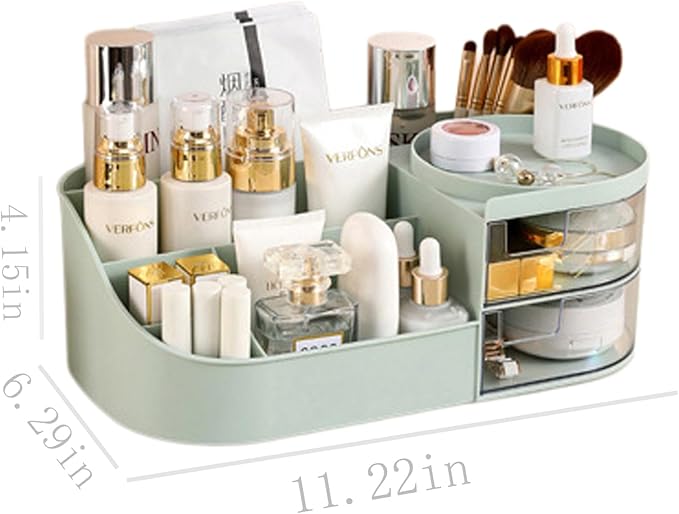 skin care organizer,Makeup Desk Organizer With Drawers,Countertop Organizer for Cosmetics,Vanity brush with Holder for Lipstick, Brushes, Eyeshadow, and Desktop Finishing Dresser (D-greener)