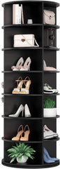 Rotating Shoe Rack, 7-Tier Spinning Shoe Rack, Free Standing Rotating Shoe Rack Tower 360°, Easy to Assemble, Space-Saving Revolving Shoe Organizer for Entryway - Black