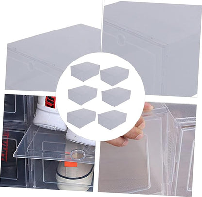 GLEAVI PP Plastic Shoe Storage Box 6-Piece Clamshell Organizer Stackable Shoes Display Case for Men and Women for Closet and Entryway