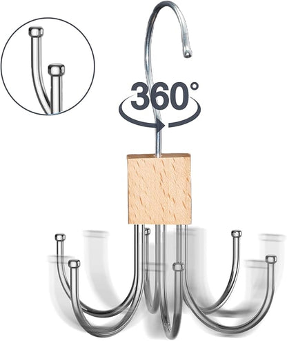 Belt Hanger, 2Pcs Belt Organizer for Closet 360°,Rotatable Max 48 Belt Storage Rack Space Saving Storage Rack for Belt, Bra, Tank Top, Tie, Scarf(Wood Color)