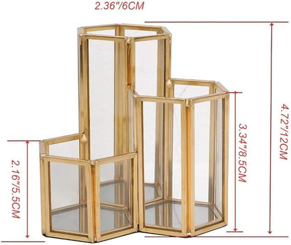 K COOL Decorative Makeup Brush Holder Pen Pencil Holder for Desk Organizer Gold Glass Cosmetic Display Cases Pot for Women Girls