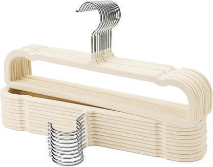 Velvet Hangers Pants Hangers 20 Pack Velvet Pant Hangers,Heavy Duty Felt Hangers for Pants,Jeans,Scarf,Towels,Tank Top,Coat.Closet Organizers and Storage（Beige）