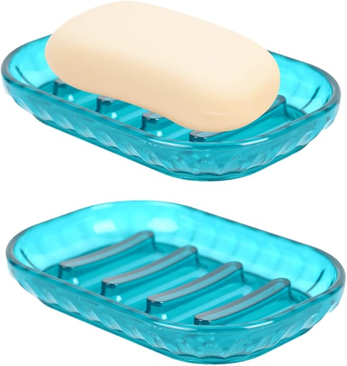 2 Pack Soap Dish Holder for Bar Soap, Bathroom Soap Dishes Bar Soap Holder Tray, Soap Dishes for Shower Bathroom, Kitchen Sink Soap Dish, Blue