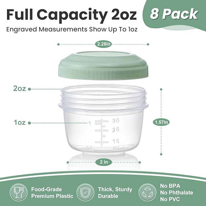 VITEVER 8 Pack 2 oz Salad Dressing Container to Go, Small Condiment Containers with Lids for Lunch Bento Box, Reusable Plastic Snack Jars, Deli Containers, Colorful Sauce Cups, Dishwasher Safe