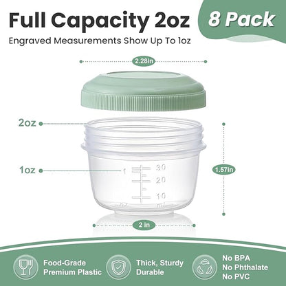 VITEVER 8 Pack 2 oz Salad Dressing Container to Go, Small Condiment Containers with Lids for Lunch Bento Box, Reusable Plastic Snack Jars, Deli Containers, Colorful Sauce Cups, Dishwasher Safe