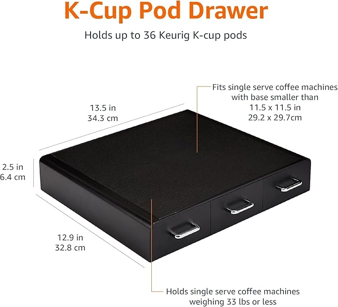 Amazon Basics K-Cup Compatible Coffee Pod Storage Drawer, 3 Easy-Open Drawers, 36 Pod Capacity, Black (Pack of 6)