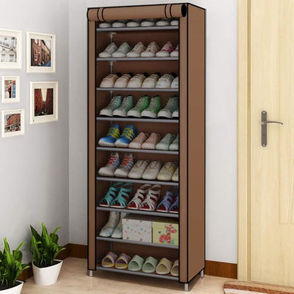 GREEF 10-Tier Large Shoe Rack with Dustproof Non Woven Fabric Cover Closet Shoe Storage Organizer Cabinet Shoe Tower for Entryway Bedroom Dorm Room Closet (Brown)