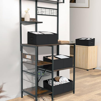 DIMJ Closet Storage Bins, 6 Pack Storage Baskets for Shelves, Foldable Closet Organizer with Handle, Linen Closet Organizers and Storage for Clothes, Toys, Towel, Books (Black)