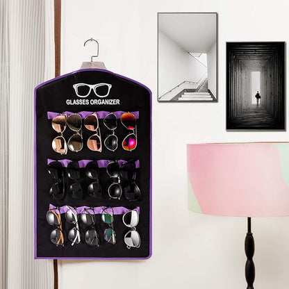 TRIUMPH VISION Black Purple Hanging Sunglasses Organizer Storage - Wall Mounted Glasses Holder Closet 15 Slots Eyeglass Display
