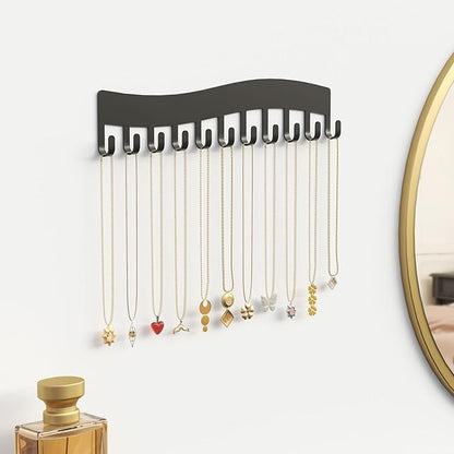 Wall Necklace Organizer Holder: Wall Mounted Jewelry Hanging Storage Necklaces Display Hanger Black