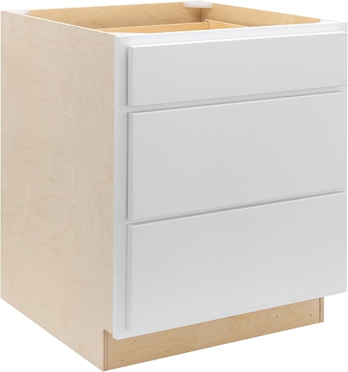 Quicklock RTA (Ready-to-Assemble) | Base Kitchen Cabinets - Shaker Style | Made in America (Pure White, 36" Wx34.5 Hx24 D 3 Drawer)