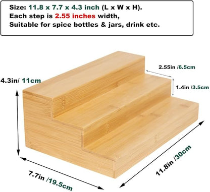 2 Pack Bamboo Spice Rack Organizer for Cabinet Wooden Spice Shelf for Kitchen Pantry Storage Organizer 3 Tier Countertop