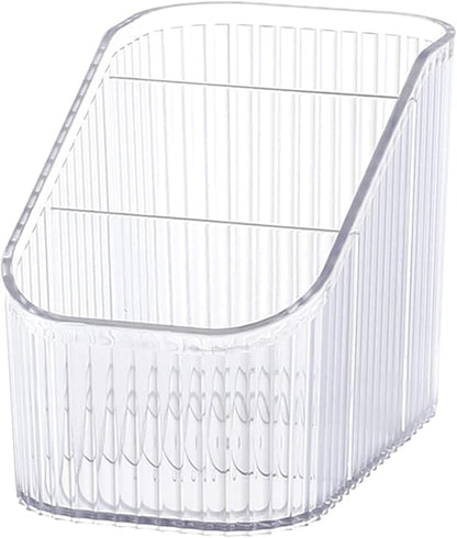 Makeup Organizer Cosmetics Storage Box, Large Capacity Make Up Brush Holder Organizer Vanity Accessories, Bathroom Countertops, Desk Storage Container, Cosmetic Display cases(White-S)