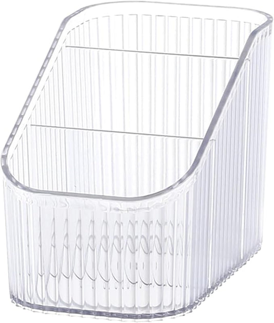Makeup Organizer Cosmetics Storage Box, Large Capacity Make Up Brush Holder Organizer Vanity Accessories, Bathroom Countertops, Desk Storage Container, Cosmetic Display cases(White-S)