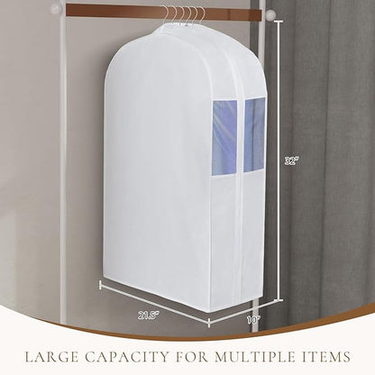 Univivi Premium Cotton Garment Bags for Hanging Clothes, 32 Inch Washable Suit Storage Bags for Closet Storage with Extra Large 10" Gusset & Clear Window - Perfect for Shirts, Short Skirt - 2 Pack