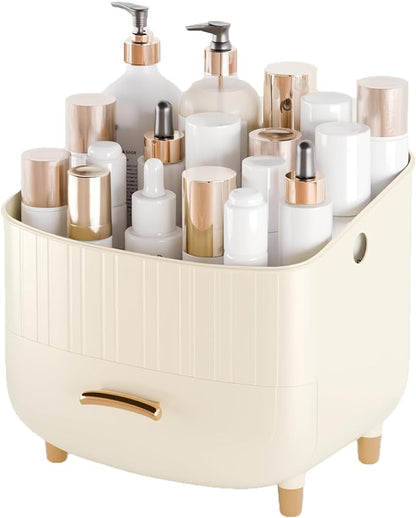 Makeup Organizer Countertop Vanity with Drawers Cosmetic Skincare Bathroom Storage Gift for Women Teens Girls (White)