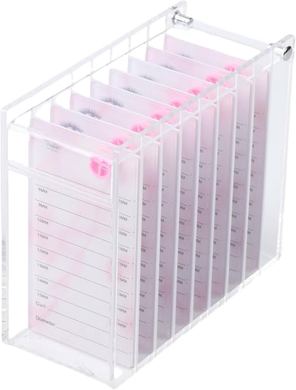 Acrylic Transparent Eyelash Storage Box, 8 Layers False Eyelashes Glue Pallet Holder Display Grafting Eye lashes Extension Close-Packed Display with 8 Pallets Clear Makeup Organizer (Marble Pink)