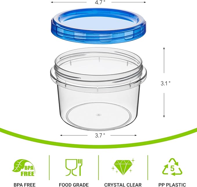 Soelomu 16 oz Freezer Storage Containers with Twist Top Lids, 10 Pack Reusable Meal Prep Containers Plastic Stackable Leakproof Food Storage Containers for Sauce Salad Leftover Oats