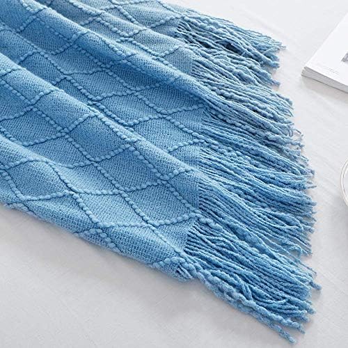 BOURINA Blue Throw Blanket 60x80 Inch Boho Knitted Soft Throw Sofa Blanket - Image 4