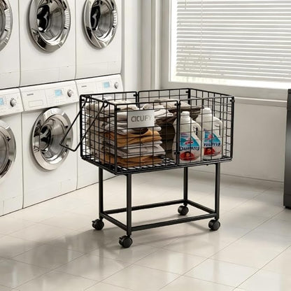 CICUFY Rolling Laundry Cart, 80L Wire Laundry Hamper Basket on Wheels, Dirty Clothes Basket with Handle, Metal Clothes Hamper Organizer for Laundry Room, Bathroom, Bedroom, Dorm, Black