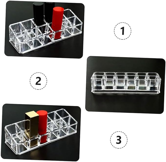 CALLARON 12-Slot Lipstick Organizer Box 3pcs Makeup Storage Case for Vanity Display Sturdy Lip Gloss Holder for Beauty Supplies