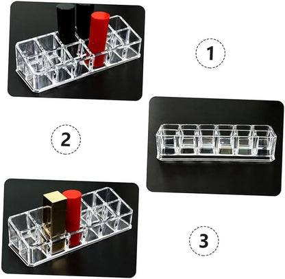 CALLARON 12-Slot Lipstick Organizer Box 3pcs Makeup Storage Case for Vanity Display Sturdy Lip Gloss Holder for Beauty Supplies