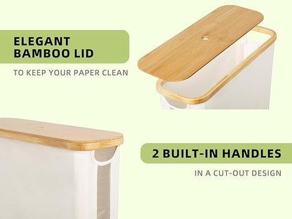 StorageWorks Toilet Paper Storage with Bamboo Lid, Toilet Paper Holder Basket for Up to 9 Mega or 12 Regular Size Rolls, Medium Paper Storage Baskets for Bathroom, Beige, 1 Pack
