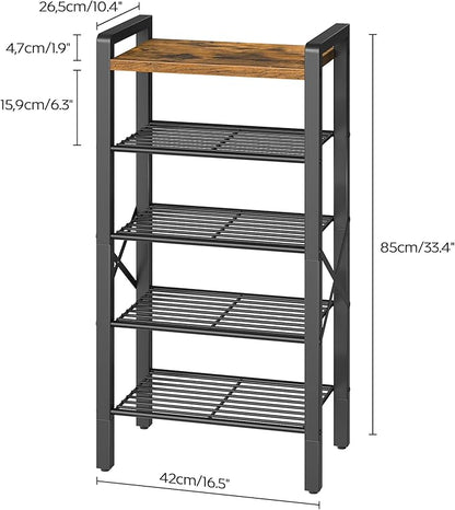YATINEY 5-Tier Narrow Shoe Rack, Tall Shoe Rack for 5-10 Pairs, Slim Shoe Storage Organizer with Wooden Top, Space Saving, Metal Frame, for Entryway, Rustic Brown and Black SS65BR