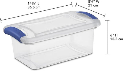 (3 pack) 7 Quart Small Latching Storage Bin, Clear Plastic Storage Container with Latch Lid, Blue – Stackable, Durable Organizer for Home, Office