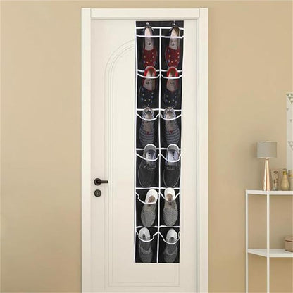 Over The Narrow Door Shoe Organizer With 12 Pockets Hanging Closet Door Space Saving Hanging Shoe Holder For Maximizing Shoe Storage(Black), 168x30cm