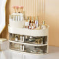 Makeup Organizer for Vanity 360 Rotating Brush Holder Cosmetic Storage with Dustproof Drawer Large Countertop Skincare Display Case for Jewelry Perfume Lotions