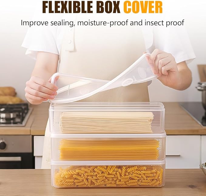 Storage & Crisper Boxes, 2025 New Spaghetti Container Storage with Lids, 1.3L Freezable fruit saver containers, salad container Airtight Box, Pasta Organizer Stackable Box (White, 3PCS)