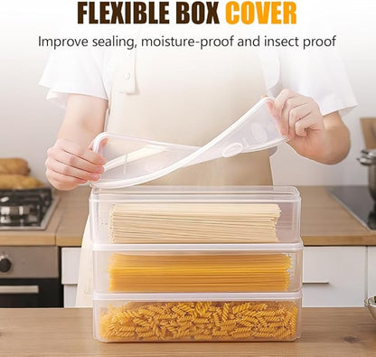 Storage & Crisper Boxes, 2025 New Spaghetti Container Storage with Lids, 1.3L Freezable fruit saver containers, salad container Airtight Box, Pasta Organizer Stackable Box (White, 3PCS)