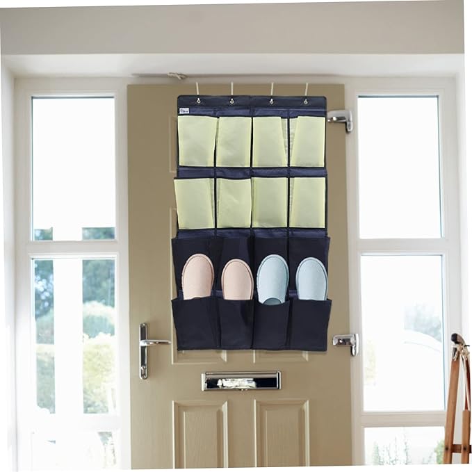 Alipis Over the Door Shoe Organizer Bag Oxford Hanging Storage Pouch for Bedroom Bathroom Kitchen Space Saving Hanging Shoe Organizer for Closet Wall in Blue and Yellow