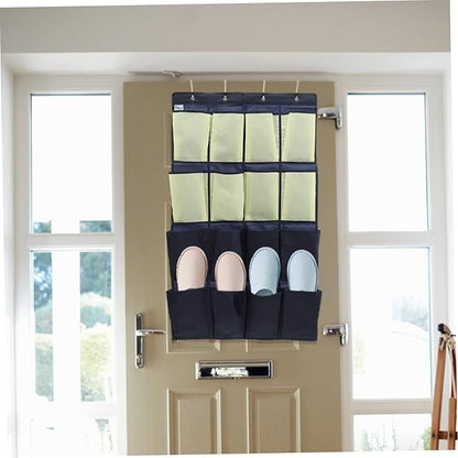 Alipis Over the Door Shoe Organizer Bag Oxford Hanging Storage Pouch for Bedroom Bathroom Kitchen Space Saving Hanging Shoe Organizer for Closet Wall in Blue and Yellow