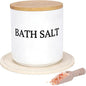 29oz Airtight Ceramic Bath Salt Jar Set - with Wooden Lid, Scoop & Anti-Slip Mat, Opaque Bathroom Storage Organization for Epsom Salt, Spa & Bath Bombs, White-S
