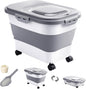 20-30 Lbs Rice Storage Container,Collapsible Food Storage Containers with Rolling Wheel Airtight Locking Lid,Flour Storage Container with Cup and Scoop,Suitable for Food,Rice,Pet Food,Flour