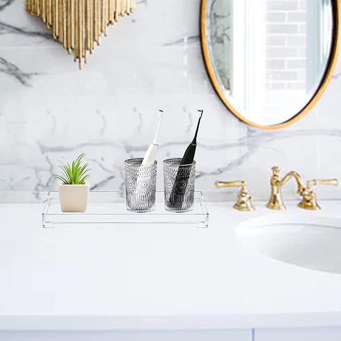 Vanity Bathroom Tray, Acrylic Rectangle Decorative Catchall Organizer Storage Tray - Clear