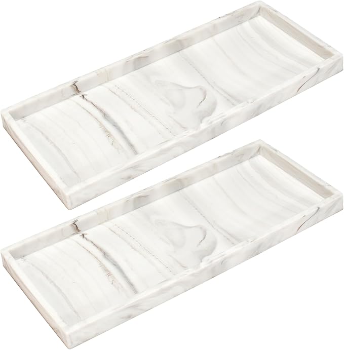 DNC Silicone Bathroom Tray for Counter, 2PC 11.8" Vanity Tray for Countertop, Kitchen Sink Soap Tray for Dish Holder Dispenser Toilet Tank Desk Organizer