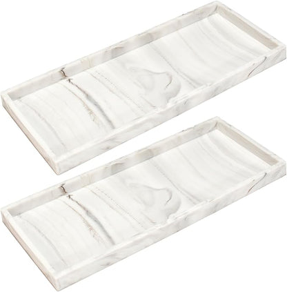 DNC Silicone Bathroom Tray for Counter, 2PC 11.8" Vanity Tray for Countertop, Kitchen Sink Soap Tray for Dish Holder Dispenser Toilet Tank Desk Organizer