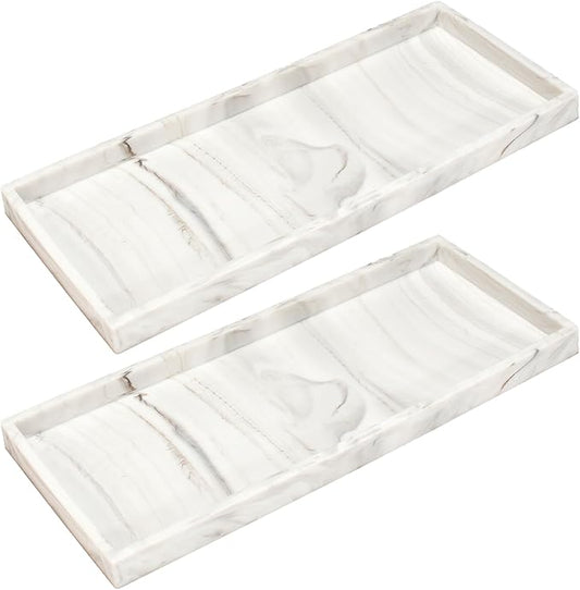 DNC Silicone Bathroom Tray for Counter, 2PC 11.8" Vanity Tray for Countertop, Kitchen Sink Soap Tray for Dish Holder Dispenser Toilet Tank Desk Organizer