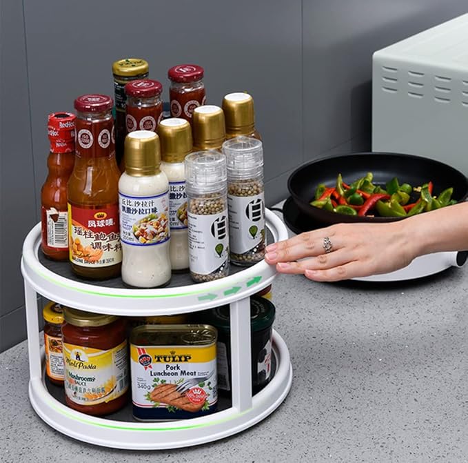 Lawei 2 Pack 2 Tier Lazy Susans Turntable - 10 Inch Pantry Cabinet Lazy Susan Storage Turntable Rotating Spice Rack for Spices, Condiments, Baking