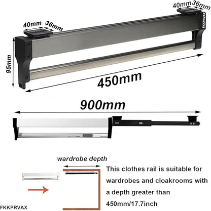 Closet Clothes Hanger Rail,Pull-Out Closet Rod 30-60cm,Wardrobe Clothing Rail,Closet Organizer Rack for Pants and Coat (450MM/17.7INCH)