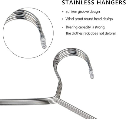 OIKA 40 Pack Stainless Steel Hangers with Grooves - Space Saving Closet Hangers, Heavy Duty Rustproof Metal Clothes Hangers for Tank Tops/Cardigans, Dorm & Outdoor Drying (Silver)
