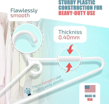 DEILSY™ Heavy Duty Plastic Hangers 30 Pack - Extra Heavy Duty Hangers for Clothes, Thick White Plastic Hangers, Strong Clothes Hangers with Hook for Scarves & Belts