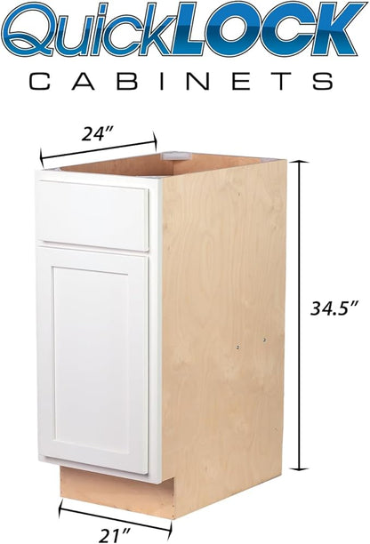 Quicklock RTA (Ready-to-Assemble) | Base Kitchen Cabinets - Shaker Style | Made in America (Pure White, 21" Wx34.5 Hx24 D Base)