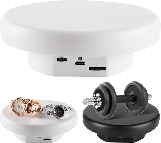 360° Electric Rotating Platform with Type-C Cable, 6.3in / 15lb Motorized Rotating Display for Jewelry Photography Products Live Show Video shoot, Mushroom Rotating Stand for 3D Model Cake White